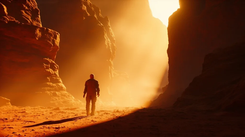 Trace of shadows crimson desert concept showing cast shadow on rocky terrain